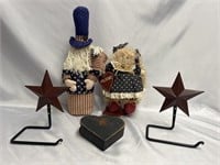 FOURTH OF JULY LOT! STARS, HANGING WOODEN HEART,