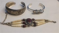 3 unmarked bracelets cuff with elephants, cuff