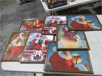 7 FRAMED SANTA PICTURES