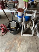 Garden Hose/Reel; Tote w/Painting Misc.