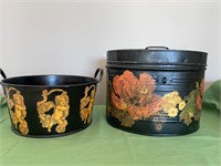 Antique Metal Hatbox w/ mini Tea Sets & Foot Tub