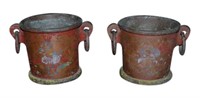 Pair of Antique Painted Metal Pots