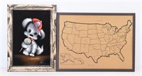 Puppy w/ Lollipop Velvet Wall Art Signed & Map