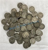 Group of 82 silver Nickels World War II vintage