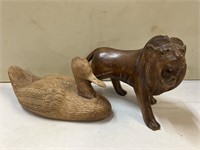 Hand Carved Duck & Lion