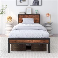 Twin Bed Frame with Wood Headboard