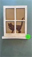 CERAMIC WINDOW PANE DECOR WITH EMBELLISHED CAT