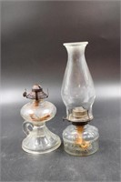 PAIR OF HURRICANE LAMPS, ONE MISSING CHIMINEY