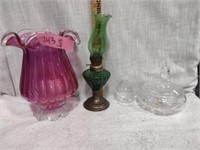 Mixed Style Art Glass Lot-Vase, Oil Lamp