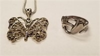 Sterling Butterfly Necklace & Norwegian Ring