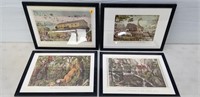 4PC CURRIER&IVES LITHO-REPRINTS 13"x17"-FRAMED