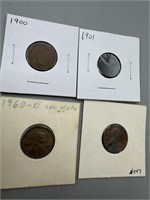 Penny w/Kennedy stamp, 2 Indian Heads, 1960-D smal