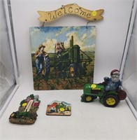 JD Welcome sign, ceramic santa on tractor