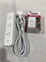 3 outlet extension cord, USB charger nib