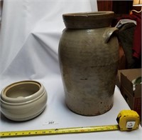2 Large Pieces Handcrafted Stoneware Pottery-Urn &