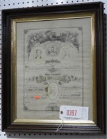1875 Philadelphia Marriage Certificate 19” x23"