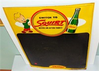 1950 SQUIRT SODA POP ADVERTISING MENU BOARD