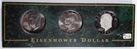 1972-D, 1974 & 78-S  Eisenhower Dollars in display