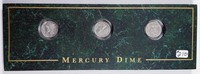 1942-S, 1943-D & 1944 Mercury Dimes in display