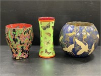Hand Crafted Paper on Glass Vase & Bowls