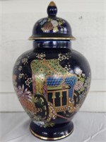 Gorgeous Hand Painted Blue Ceramic Urn