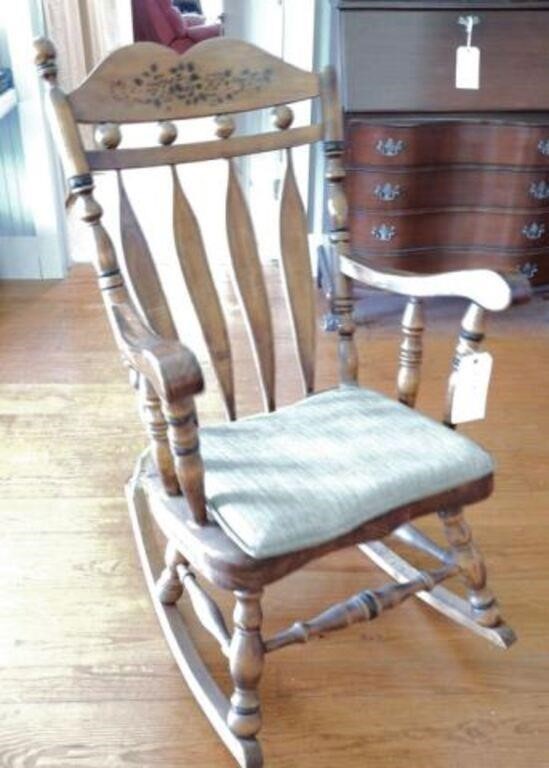 Pine stenciled open arm rocking chair