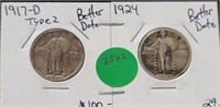 2X BID- 1917-D TY. 2, 1924 STANDING LIB. QUARTERS