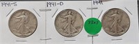 3X BID - 1941, 41-D, 41-S WALKING LIBERTY HALVES