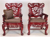 Pair of Chinese Carved Rosewood Chairs