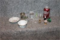 MIXED LOT OF SMALL PERFUME BOTTLES DISHES ETC