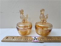 Vintage Carnival Glass Poodle Lidded Trinket Boxes
