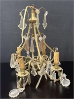 Vtg Brass Chandelier with Crystals c1950s