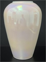 Tall Pearlescent Opalescent White Glass Vase