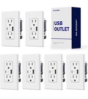 Six 15 Amp Wall Outlet with USB Ports, 21W USB