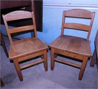 2 child size oak school chairs