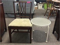 Vintage Chair & Metal End Table 18 X 17H