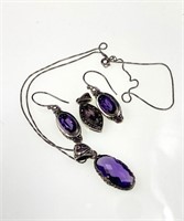 Sterling silver and Amethyst Necklace and Earrings