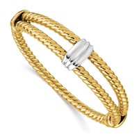 14K- Two-tone Polished Twisted Hinged Bangle