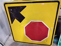 Road sign - yellow arrow and stop