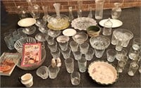 ASSORTED CLEAR GLASS PIE DISH VASES CUPS & BOWLS