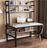 Aquzee Desk with Hutch and Shelves, 55", White - D