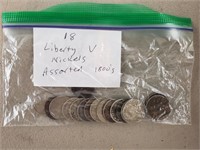 18ct Assorted 1800s Liberty V Nickels