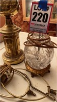 2 vintage table lamps, cut glass & metal