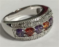 Sterling Silver Ring With Red. Blue & Clear Stones