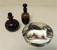 "Sight Hounds" Dresser Box and Perfume Bottles.