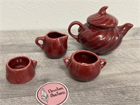 Vintage USA Pottery maroon Tea set