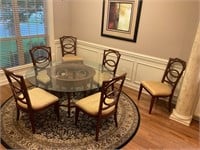 Beautiful Round Oak and Glass Table with 6 chairs