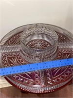 Wire bread basket, relish tray on Lazy Susan and