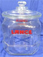 LARGE VINTAGE LANCE GLASS CRACKER JAR