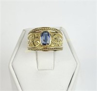 18K  GOLD SAPPHIRE ETRUSCAN REVIVAL STYLE RING